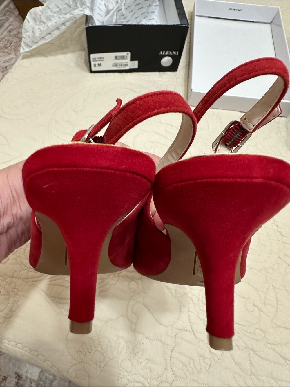 Alfani Red Suede Leather Slingback Pointed-Toe Heels size 8 - Picture 3 of 7